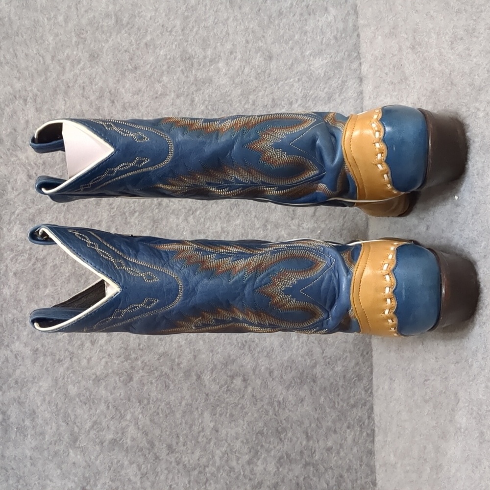 TONY LAMA WOMEN'S WESTERN Tan Blue Vintage BOOTS Size 7 - Picture 4 of 11